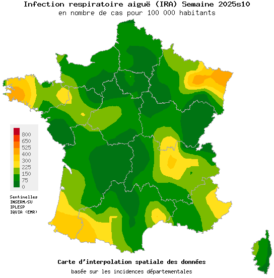 Semaine 202510 - Infection respiratoire aiguë (IRA) - Activité faible en médecine générale