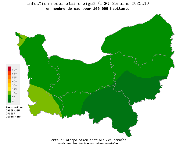Semaine 202510 - Infection respiratoire aiguë (IRA) - Activité faible en Normandie