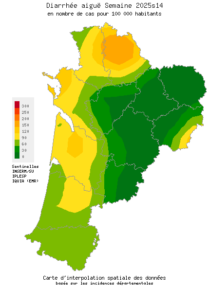 Semaine 202514 - Diarrhée aiguë - Activité modérée en Nouvelle-Aquitaine