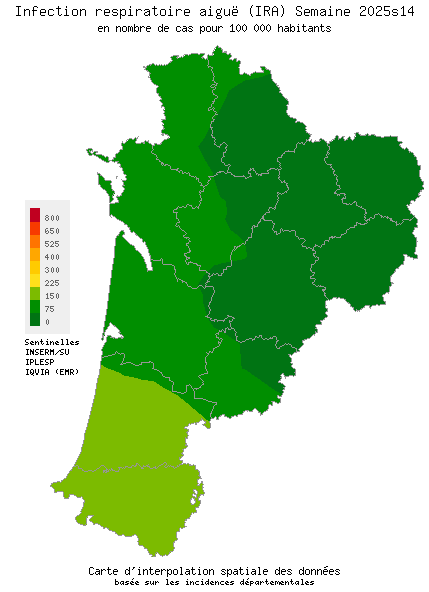 Semaine 202514 - Infection respiratoire aiguë (IRA) - Activité faible en Nouvelle-Aquitaine