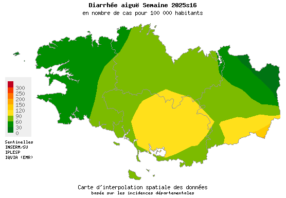 Semaine 202516 - Diarrhée aiguë - Activité faible en Bretagne
