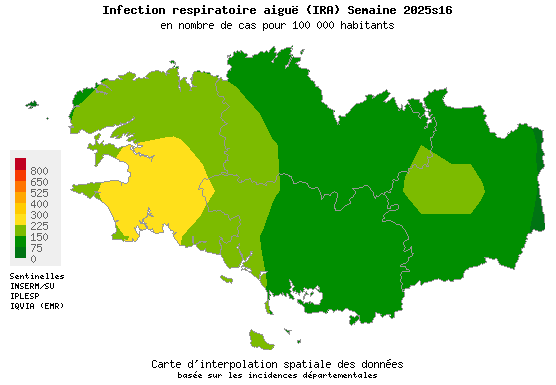 Semaine 202516 - Infection respiratoire aiguë (IRA) - Activité faible en Bretagne