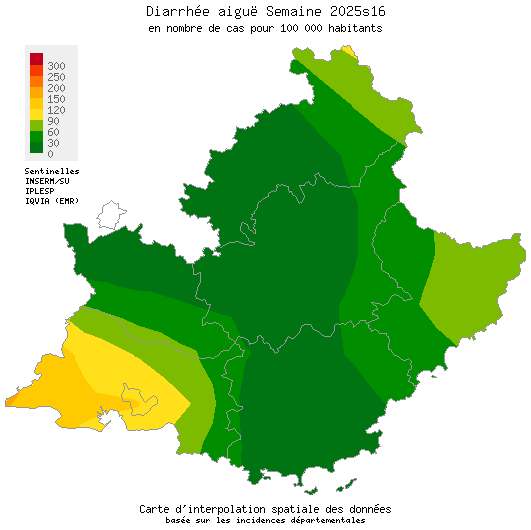 Semaine 202516 - Diarrhée aiguë - Activité faible en Provence-Alpes-Côte d'Azur