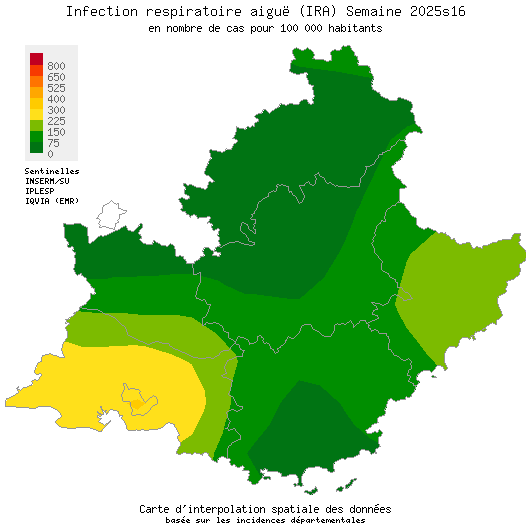 Semaine 202516 - Infection respiratoire aiguë (IRA) - Activité faible en Provence-Alpes-Côte d'Azur