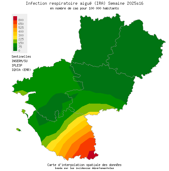 Semaine 202516 - Infection respiratoire aiguë (IRA) - Activité faible en Pays de la Loire