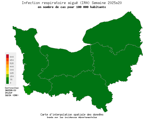 Semaine 202520 - Infection respiratoire aiguë (IRA) - Activité faible en Normandie