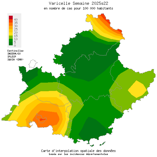 Semaine 202522 - Varicelle - Activité modérée en Provence-Alpes-Côte d'Azur