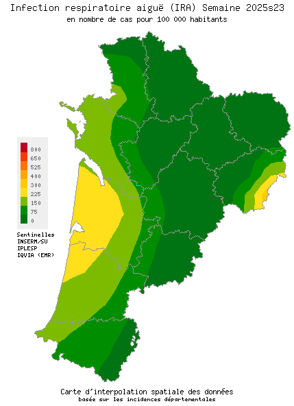 Semaine 202523 - Infection respiratoire aiguë (IRA) - Activité faible en Nouvelle-Aquitaine