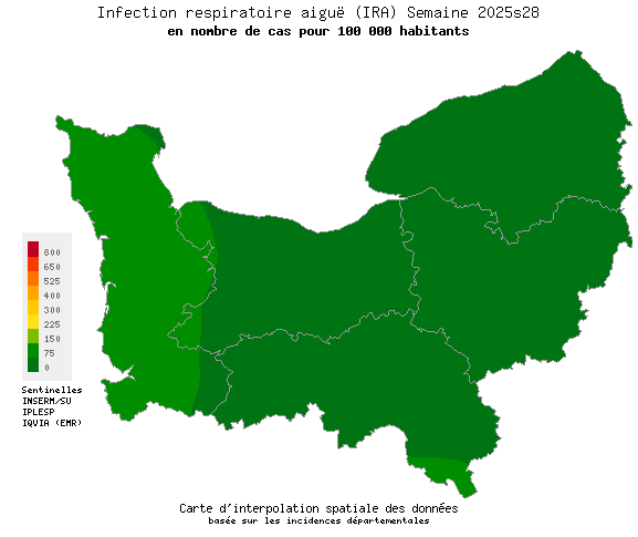 Semaine 202528 - Infection respiratoire aiguë (IRA) - Activité faible en Normandie