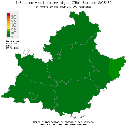 Semaine 202530 - Infection respiratoire aiguë (IRA) - Activité faible en Provence-Alpes-Côte d'Azur