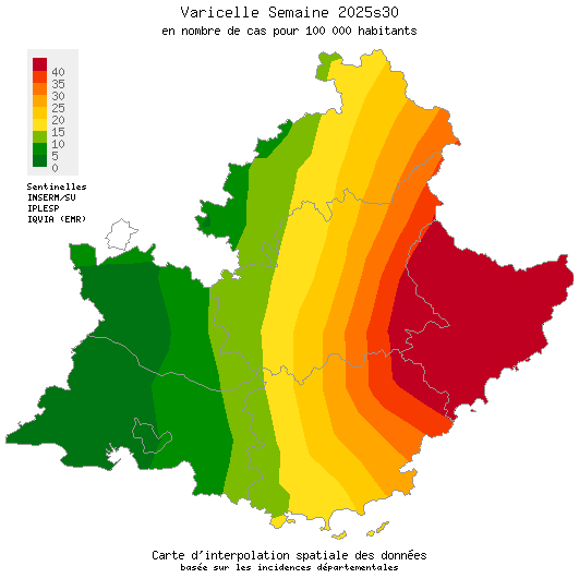 Semaine 202530 - Varicelle - Activité modérée en Provence-Alpes-Côte d'Azur