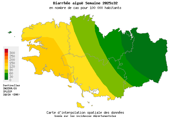 Semaine 202532 - Diarrhée aiguë - Activité faible en Bretagne