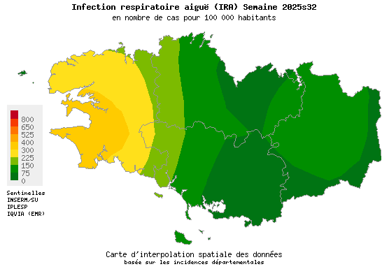 Semaine 202532 - Infection respiratoire aiguë (IRA) - Activité faible en Bretagne