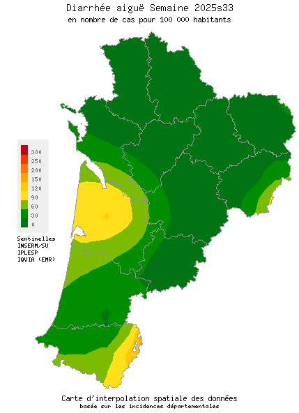 Semaine 202533 - Diarrhée aiguë - Activité faible en Nouvelle-Aquitaine