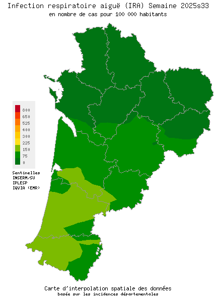 Semaine 202533 - Infection respiratoire aiguë (IRA) - Activité faible en Nouvelle-Aquitaine