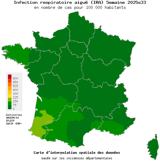 Semaine 202533 - Infection respiratoire aiguë (IRA) - Activité faible en médecine générale
