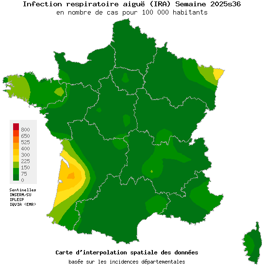 Semaine 202536 - Infection respiratoire aiguë (IRA) - Activité faible en médecine générale