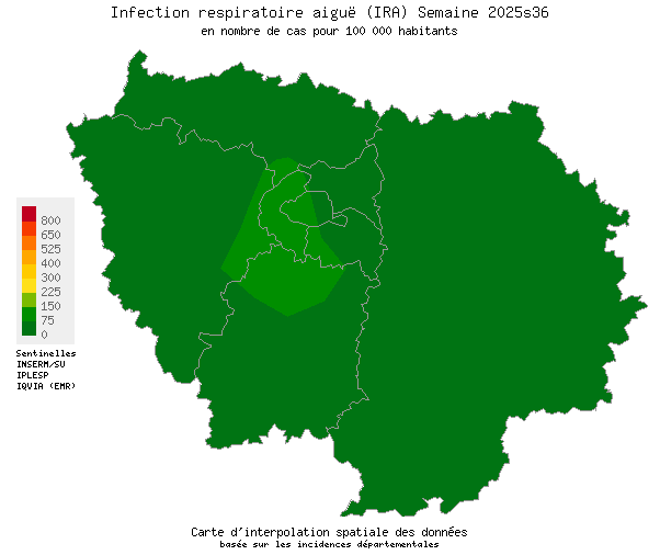 Semaine 202536 - Infection respiratoire aiguë (IRA) - Activité faible en Ile-de-France