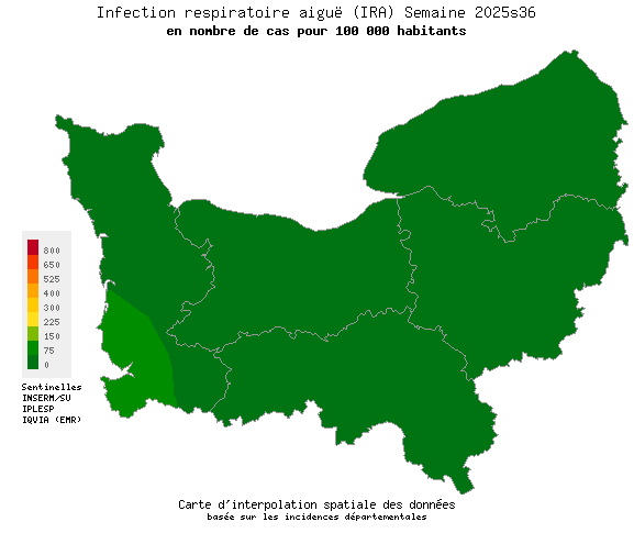 Semaine 202536 - Infection respiratoire aiguë (IRA) - Activité faible en Normandie