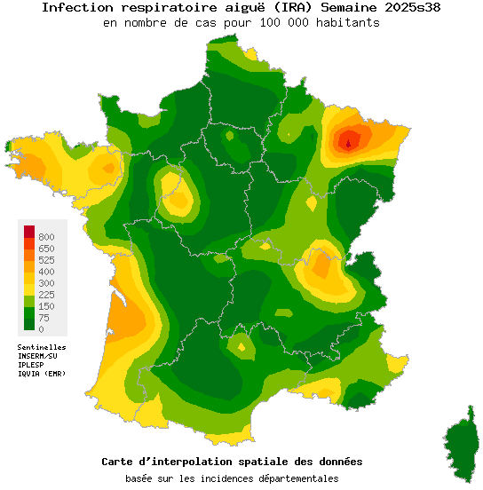 Semaine 202538 - Infection respiratoire aiguë (IRA) - Activité faible en médecine générale