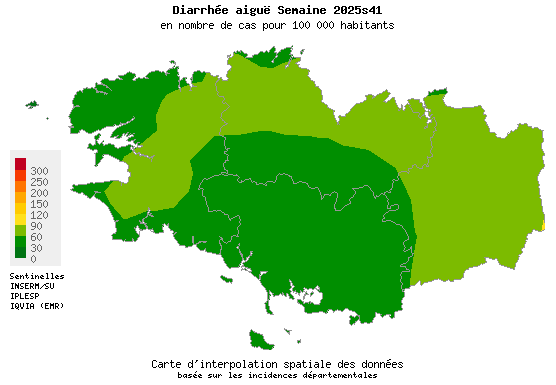 Semaine 202541 - Diarrhée aiguë - Activité faible en Bretagne