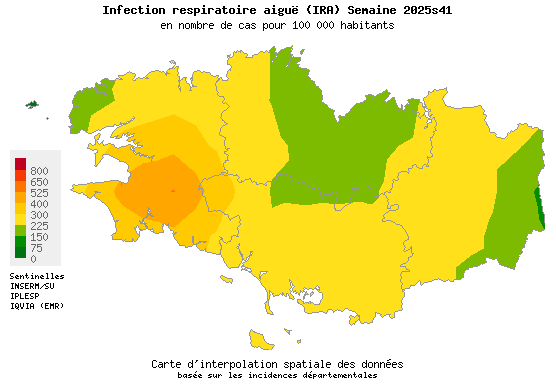 Semaine 202541 - Infection respiratoire aiguë (IRA) - Activité modérée en Bretagne