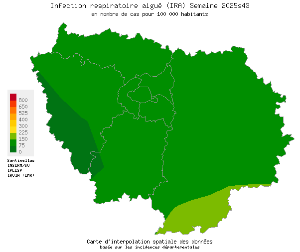 Semaine 202543 - Infection respiratoire aiguë (IRA) - Activité faible en Ile-de-France