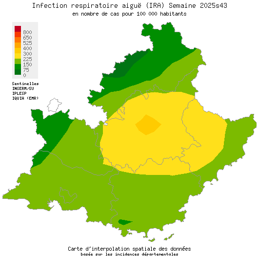 Semaine 202543 - Infection respiratoire aiguë (IRA) - Activité modérée en Provence-Alpes-Côte d'Azur