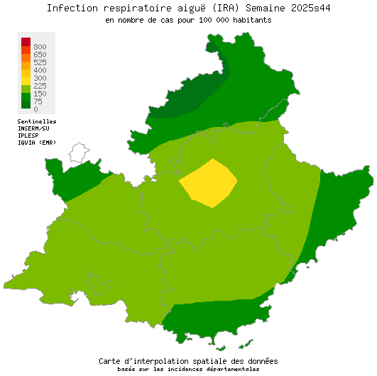 Semaine 202544 - Infection respiratoire aiguë (IRA) - Activité faible en Provence-Alpes-Côte d'Azur