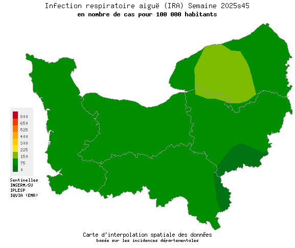 Semaine 202545 - Infection respiratoire aiguë (IRA) - Activité faible en Normandie