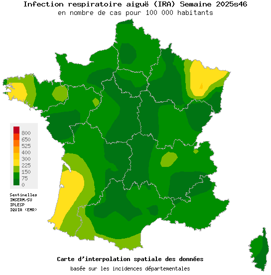Semaine 202546 - Infection respiratoire aiguë (IRA) - Activité faible à modérée en médecine générale