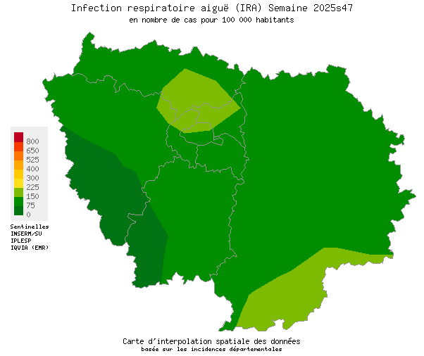 Semaine 202547 - Infection respiratoire aiguë (IRA) - Activité faible en Ile-de-France