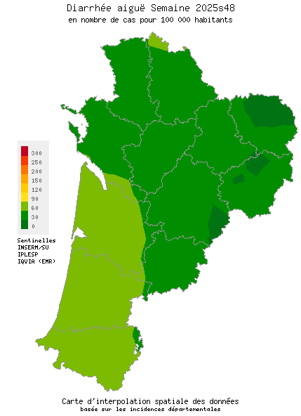 Semaine 202548 - Diarrhée aiguë - Activité faible en Nouvelle-Aquitaine