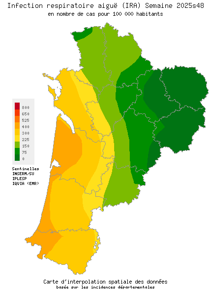 Semaine 202548 - Infection respiratoire aiguë (IRA) - Activité modérée en Nouvelle-Aquitaine