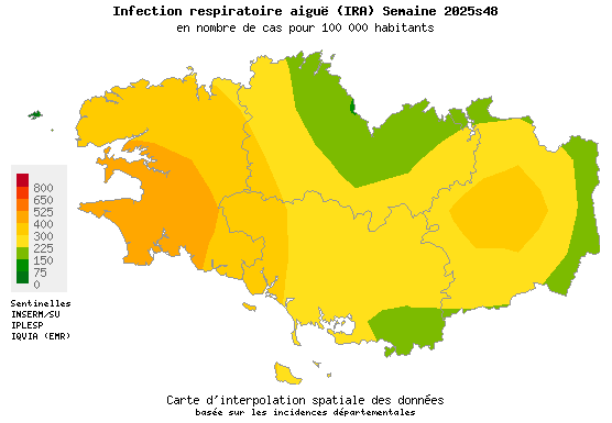 Semaine 202548 - Infection respiratoire aiguë (IRA) - Activité modérée en Bretagne