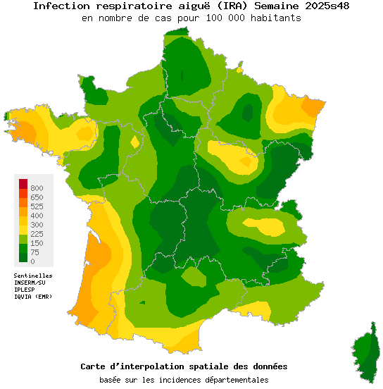 Semaine 202548 - Infection respiratoire aiguë (IRA) - Activité modérée en médecine générale