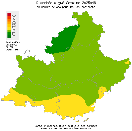 Semaine 202548 - Diarrhée aiguë - Activité modérée en Provence-Alpes-Côte d'Azur
