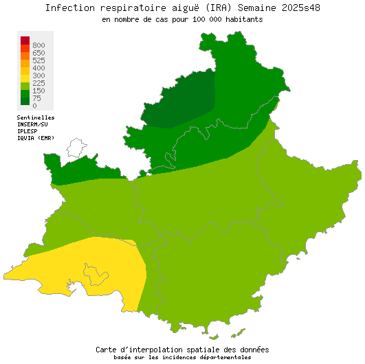 Semaine 202548 - Infection respiratoire aiguë (IRA) - Activité modérée en Provence-Alpes-Côte d'Azur