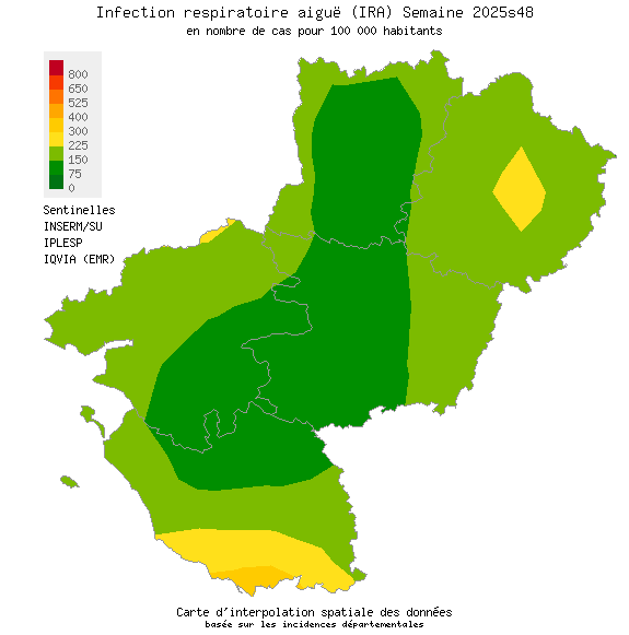 Semaine 202548 - Infection respiratoire aiguë (IRA) - Activité faible en Pays de la Loire