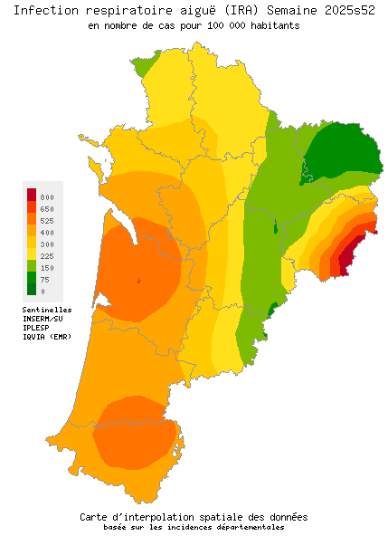 Semaine 202552 - Infection respiratoire aiguë (IRA) - Activité forte en Nouvelle-Aquitaine