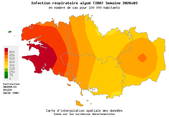 Semaine 202603 - Infection respiratoire aiguë (IRA) - Activité forte en Bretagne