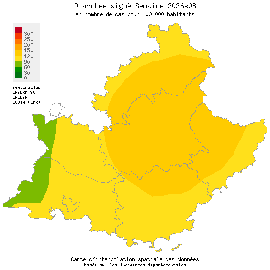 Semaine 202608 - Diarrhée aiguë - Activité modérée en Provence-Alpes-Côte d'Azur