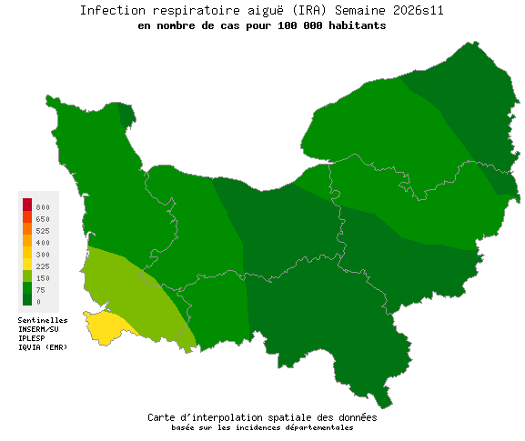 Semaine 202611 - Infection respiratoire aiguë (IRA) - Activité faible en Normandie