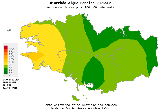 Semaine 202612 - Diarrhée aiguë - Activité faible en Bretagne