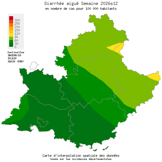 Semaine 202612 - Diarrhée aiguë - Activité faible en Provence-Alpes-Côte d'Azur
