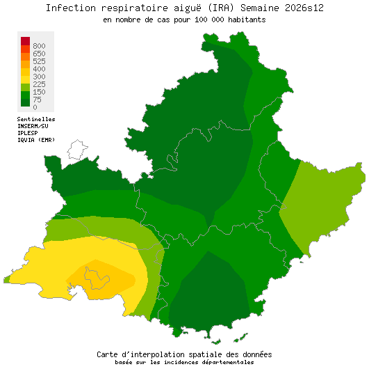 Semaine 202612 - Infection respiratoire aiguë (IRA) - Activité faible en Provence-Alpes-Côte d'Azur