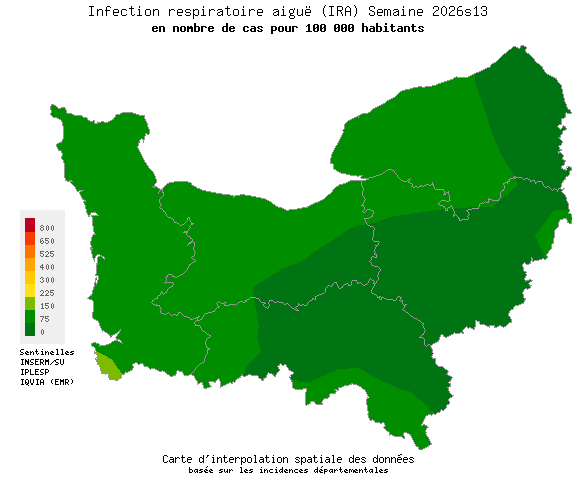 Semaine 202613 - Infection respiratoire aiguë (IRA) - Activité faible en Normandie