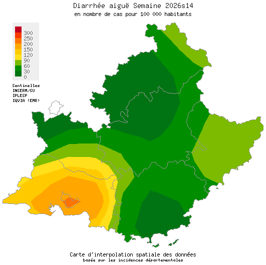 Semaine 202614 - Diarrhée aiguë - Activité faible en Provence-Alpes-Côte d'Azur