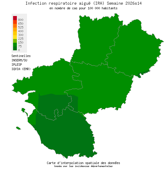 Semaine 202614 - Infection respiratoire aiguë (IRA) - Activité faible en Pays de la Loire