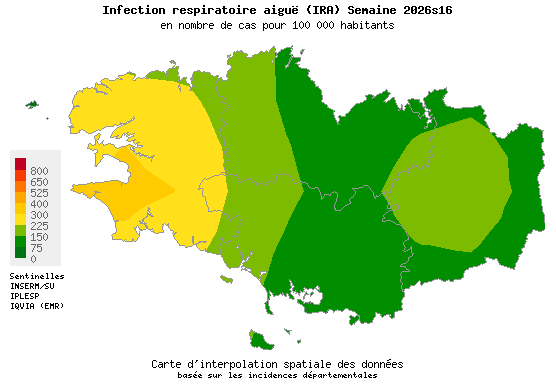 Semaine 202616 - Infection respiratoire aiguë (IRA) - Activité faible en Bretagne